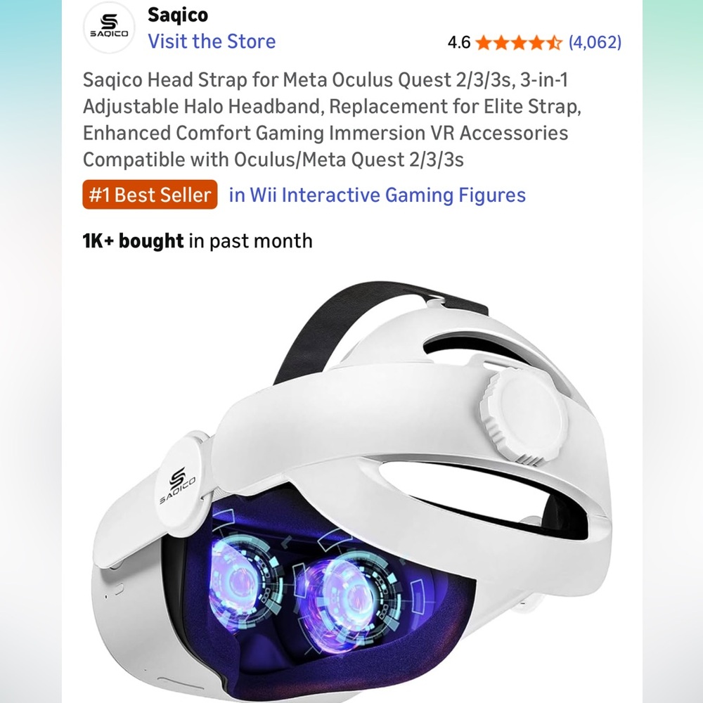 Saqico White Adjustable Halo Head Strap for Meta Oculus Quest 2/3/3s